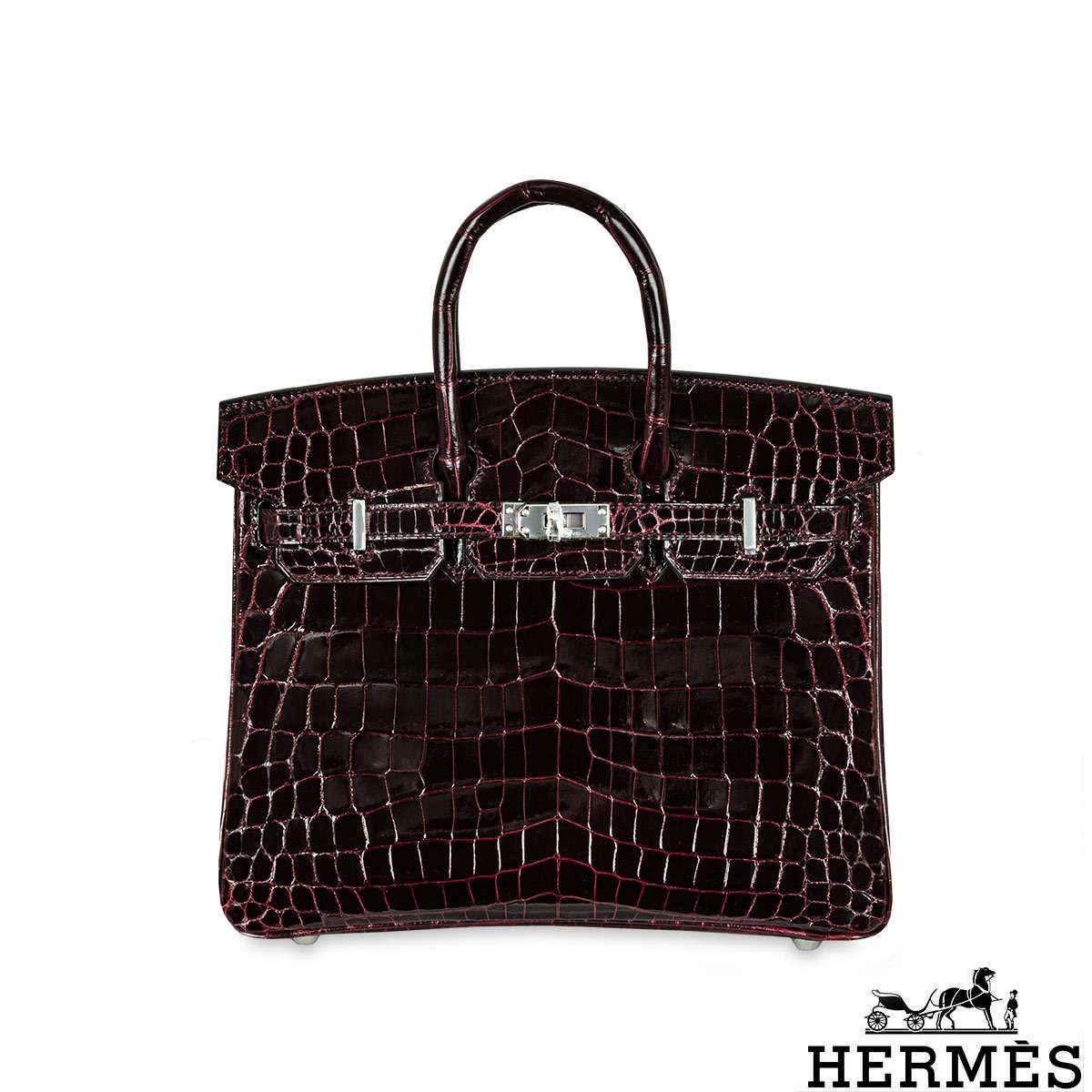 Hermés Bordeaux Shiny Niloticus 25cm Crocodile PHW Hermés Bordeaux Shiny Niloticus 25cm Crocodile PHW